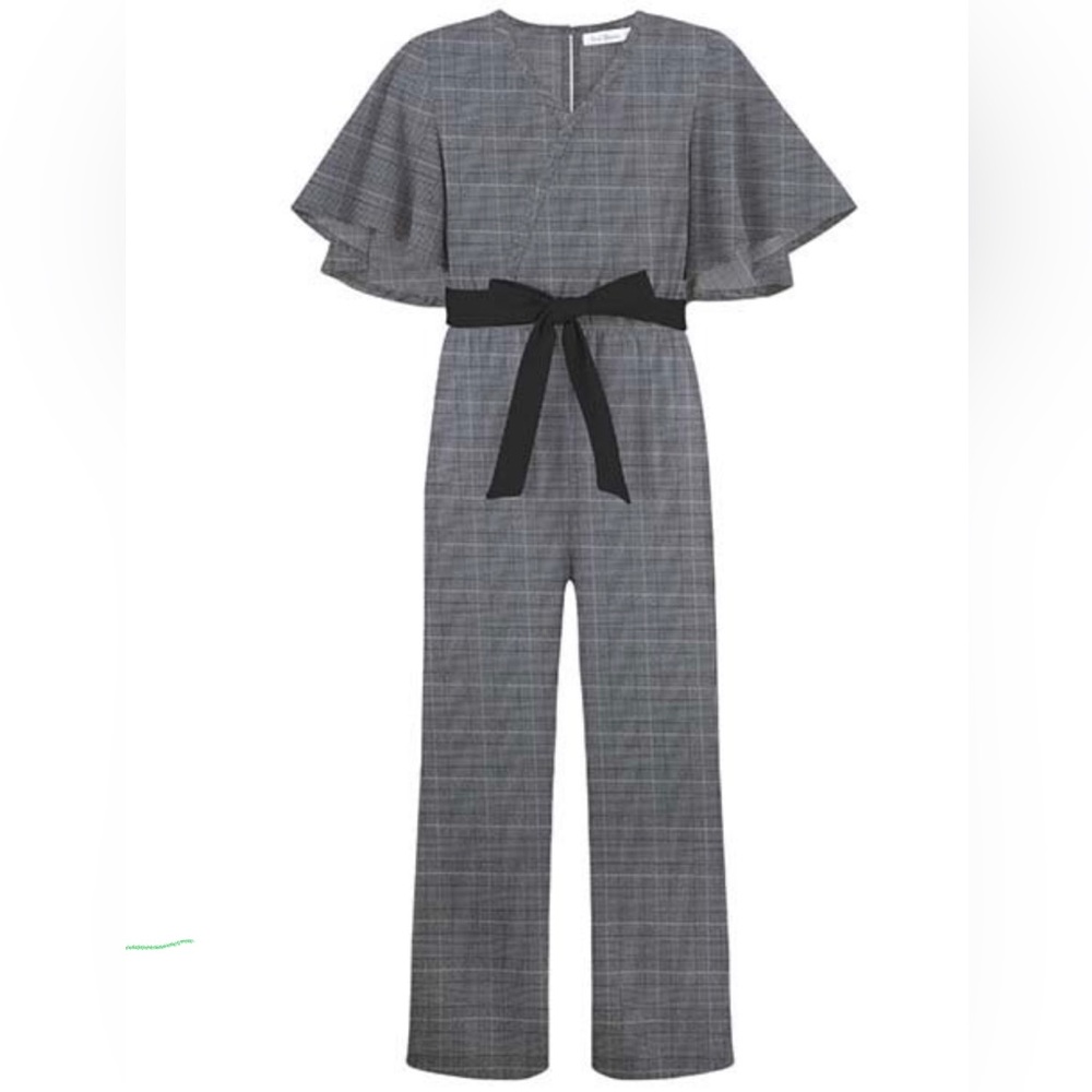 Trend Blossoms Black and White Bell Sleeved Plaid Pant Jumpsuit for Girls Size 8